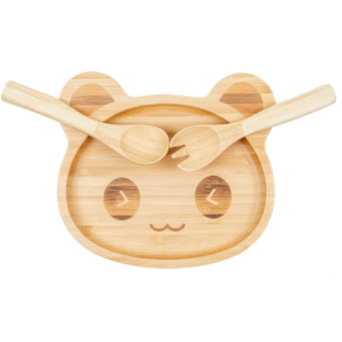Set de repas enfant bambou (assiette + fourchette + cuillère)