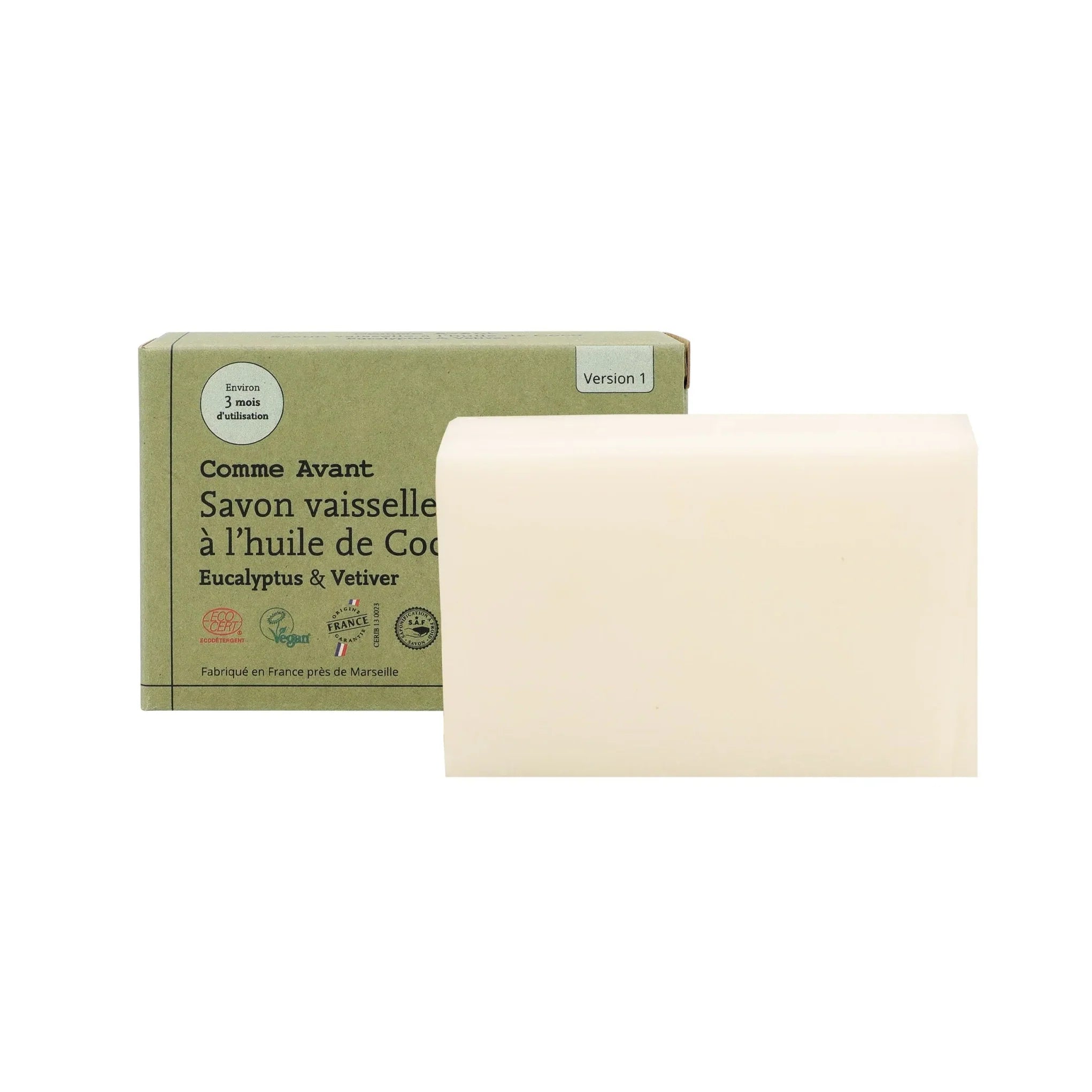 Savon vaisselle à l'huile de coco eucalyptus et vetiver (version 1) - 150 g