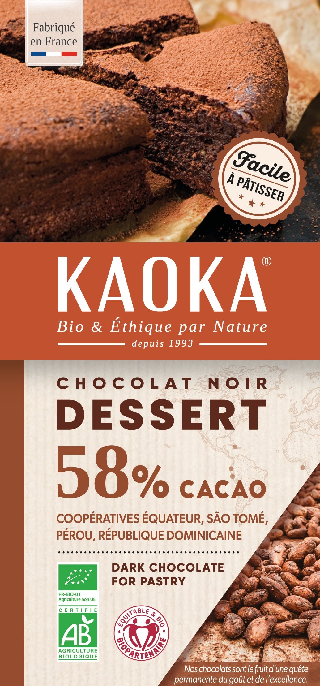 Tablette chocolat dessert 58% bio - 200 g