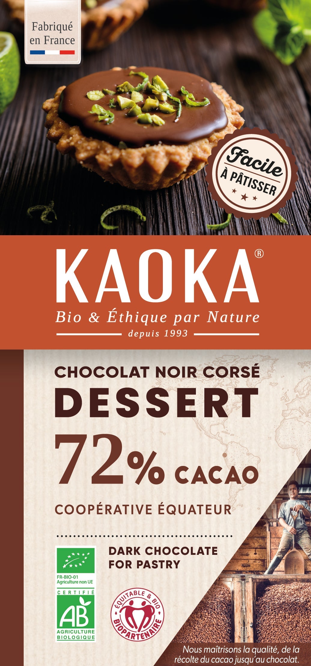 Tablette chocolat dessert 72% bio (equateur) - 100 g