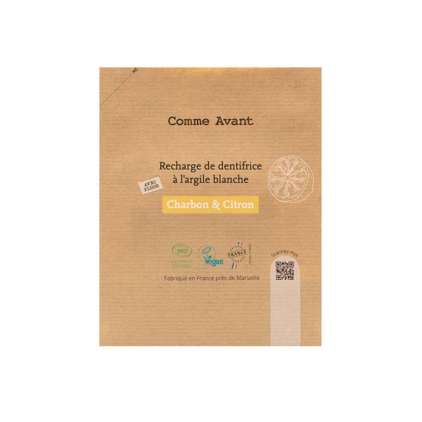Dentifrice à l'argile blanche charbon & citron (recharge) - 180 ml