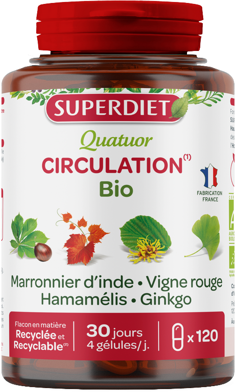 Quatuor circulation bio (marronnier d'inde, vigne rouge, hamamélis, ginkgo) - 120 gélules