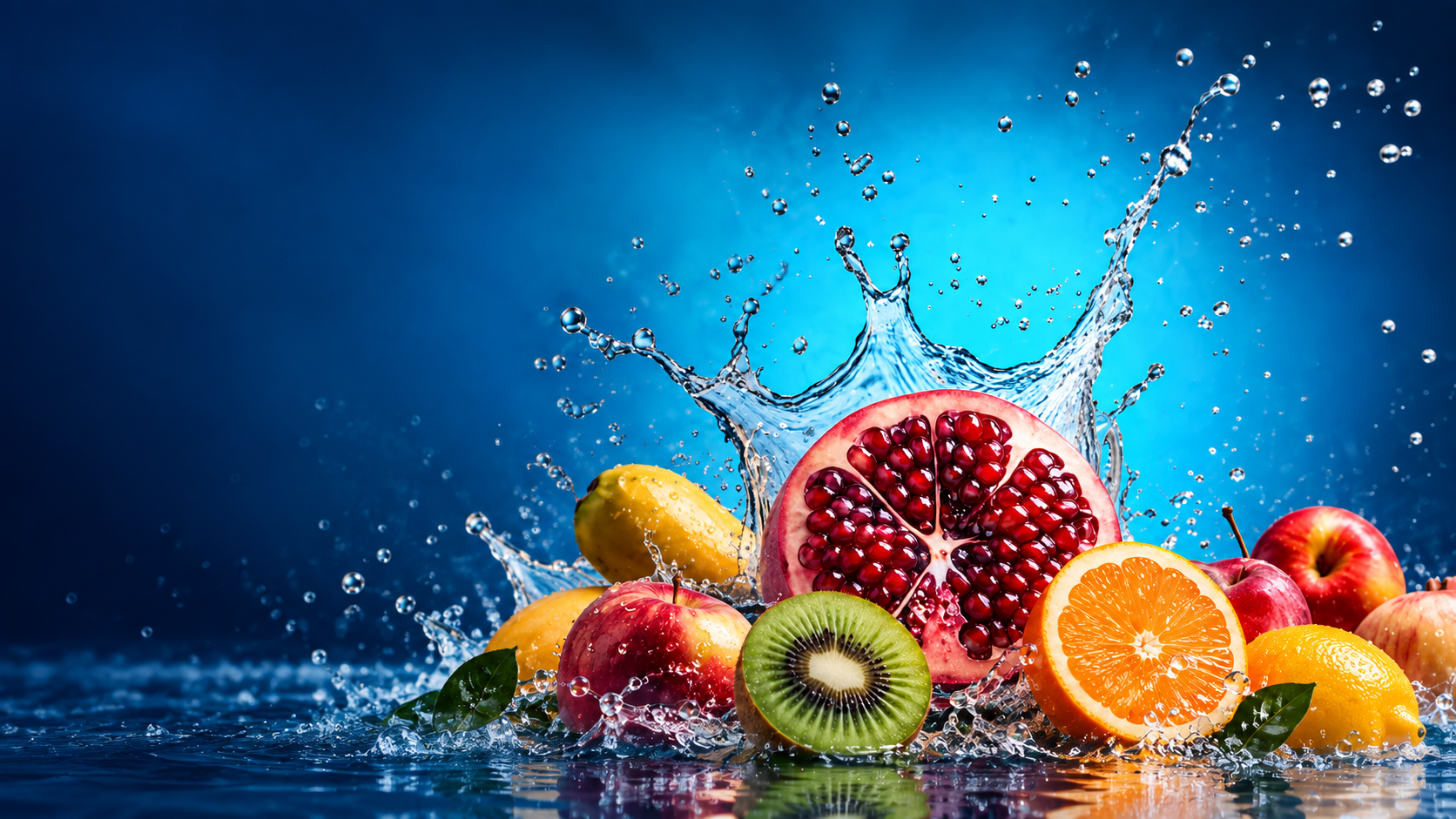 Fruits frais biologiques dans une éclaboussure d’eau